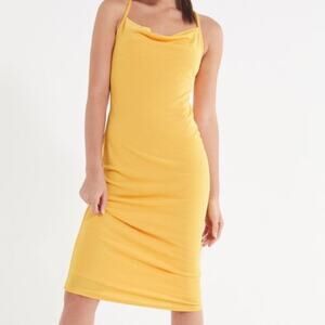 UO Yellow Cowl Neck Crepe Midi Dress